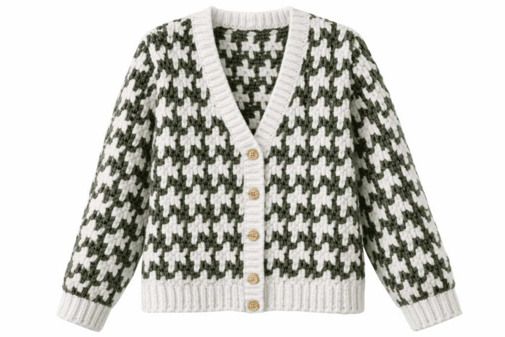 Tunisian Crochet Pattern ๐งถ Easy Houndstooth Stitch for Beginners 5 Zeytin yesili houndstooth triko ceket crochet sweater pattern handmade winter