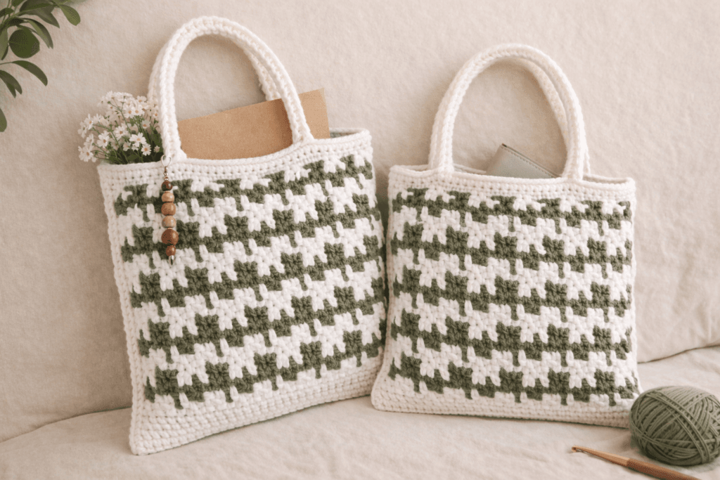 Tunisian Crochet Pattern ๐งถ Easy Houndstooth Stitch for Beginners 7 crochet bags pattern handmade tote and shoulder design