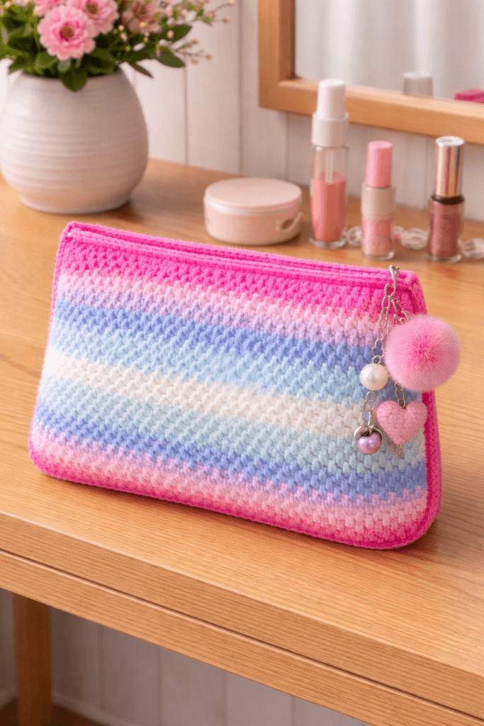 womens crochet makeup bag handmade compact design